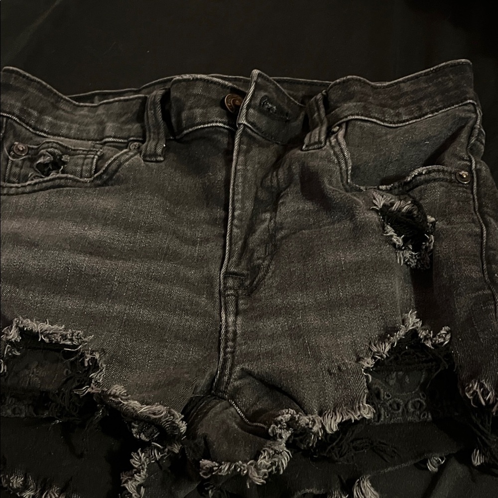 American Eagle Outfitters Black Distressed High Waist Shorts
